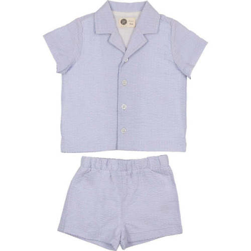 Textured Printed Boys 2Pc Set, Blue - Maniere | Maisonette