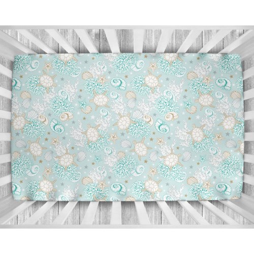 Ocean Crib Sheet, Sea Turtle Crib Sheet, Ocean Crib Bedding, Crib Sheets Girl, Sea Turtle Nursery, Ocean Nursery, Baby Shower Gift, Blue