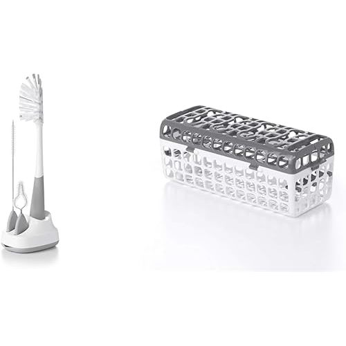 OXO Tot Water Bottle and Straw Cup Cleaning Set Brush Set - Gray & OXO Tot Dishwasher Basket, Gray
