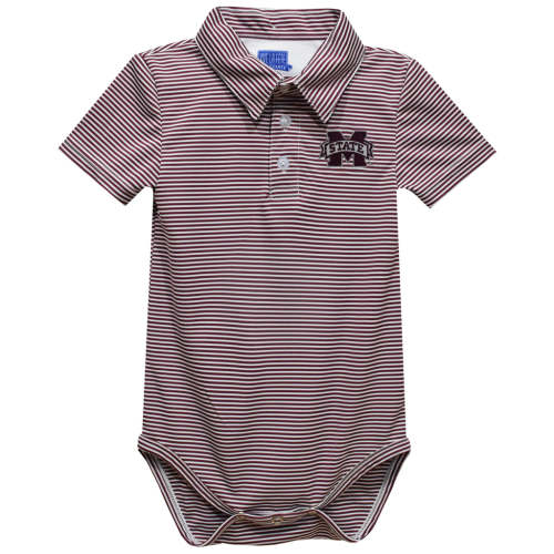 Mississippi State Bulldogs Embroidered Maroon Stripe Knit Polo Bodysuit