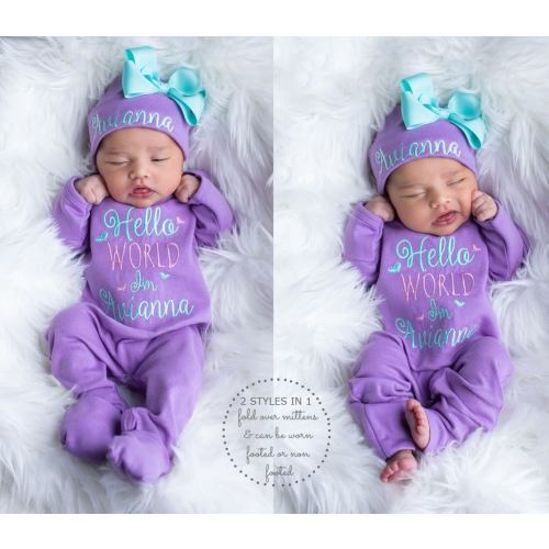 Baby Girl Coming Home Outfit Baby Girl Clothes Personalized Baby Girl Gift Personalized Baby Girl Outfit Newborn Girl Clothes Newborn Hat