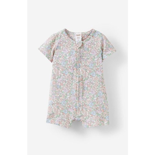 The Billie Short Sleeve Zip Romper, 0-3M