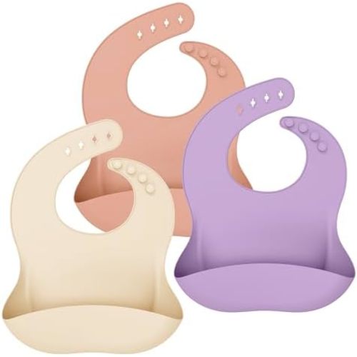 Cuddle Campus Set of 3 Silicone Bibs for Babies & Toddlers,Soft Adjustable Bibs with Pocket Food Catcher for Baby Girl,Boy