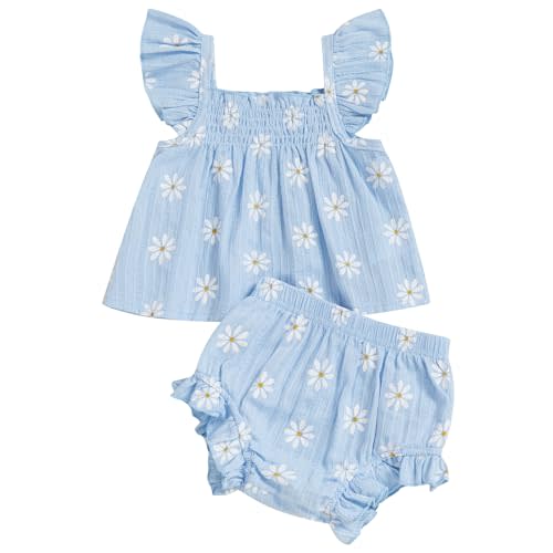 Mubineo Baby Girl Summer Clothes Cute Ruffle Tops Dress Shorts Outfits Set Infant Toddler Shrit Bloomers Princess Outfit