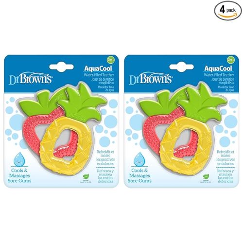 Dr. Brown's AquaCool Water-Filled Teether, Cooling Baby Teether Toy for Sore Gums, Apple Pineapple, BPA Free, 3m+, 4-Pack