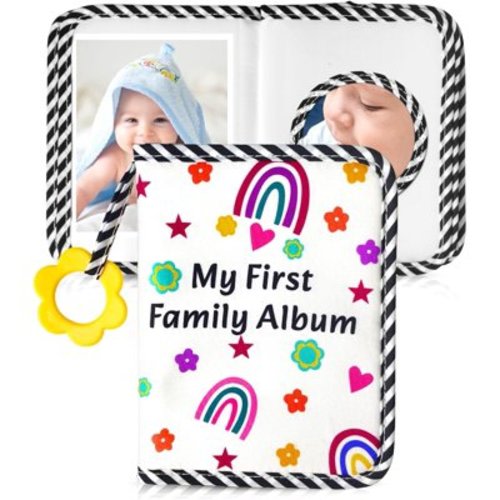 My First Baby Photo Albums Holds 4x6" Pictures, Soft Photo Cloth Book with Mirror Baby Shower Gifts Set