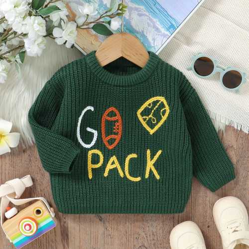 Go Pack Football Baby Sweater | Hand-Knitted Toddler Pullover | Sports-Themed Baby Gift