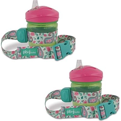 SippyPal Sippy Cup Holder Strap Leash Tether (Green Paisley 2-Pack)