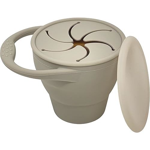 BraveJusticeKidsCo | Snack Attack Snack Cup | Collapsible Silicone Snack Container | Toddler and Baby Snack Catcher Lid (Fog)