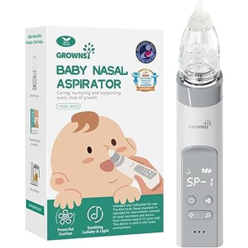 GROWNSY Nasal Aspirator for Baby, Electric Baby Nose Sucker with Larger Suction Chamber and More Powerful Suction, Automatic Nose Cleaner with Music and Light Soothing Function