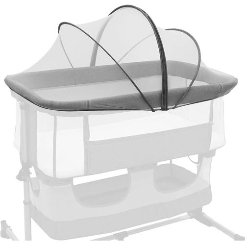 Bassinet Cover for Cats for Bedside Sleeper, Two-Way Zipper Bassinet Cover to Keep Cats & Bugs Out for Baby | White