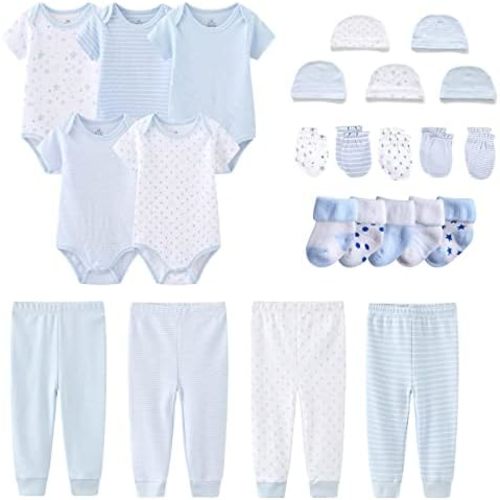 Newborn Layette Gift Set Bodysuits Pants for Baby Girl and Boy 24 Piece 100% Cotton Essentials and Accessories