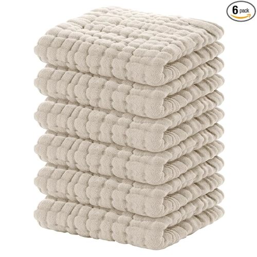 Yoofoss Muslin Baby Washcloths 100% Organic Cotton Face Towels 6 Pack Wash Cloths for Baby 12x12in Soft and Absorbent Baby Wipes (Apricot)