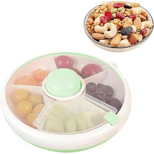 Snack Rotating Container - Rotating Snack Box With Lid | Multifunctional Fruit Spinner Organizer, Snack Spinner Rotating Storage, Reusable Dustproof 5 Compartment Dispenser for Kids Lunch Snacks