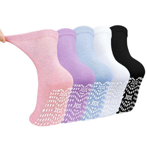 PUTUO Cotton Crew Socks for Women, Comfortable Fit, Ideal for Yoga, Pilates, Hospital Use, 5-Pair