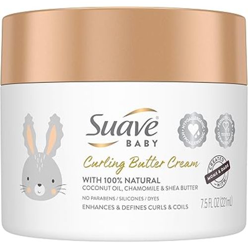Suave Baby Curling Butter Cream for Curly, Coily Hair, with 100% Natural Coconut Oil, Chamomile & Shea Butter No Parabens, Silicones, Dyes 7.5 OZ
