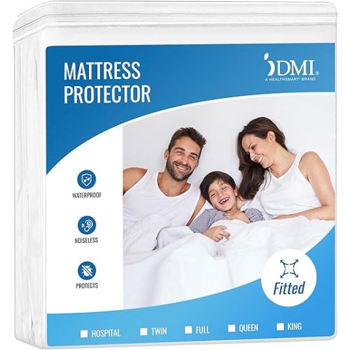 DMI Queen Size Waterproof Mattress Protector - Fitted, Noiseless Mattress Cover, Soft and Breathable, 60" x 80"x 15", White