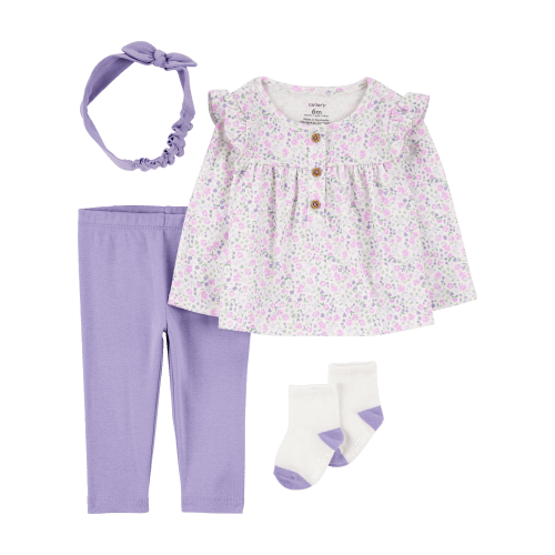 Baby Girl 4-Piece Floral Outfit Set - Purple - Carter's | Carter's