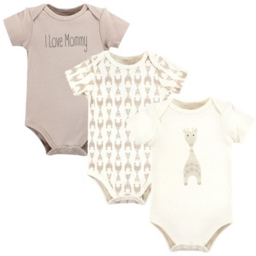 Hudson Baby Infant Baby Cotton Bodysuits 3-Pack, Modern Giraffe, 6-9 Months