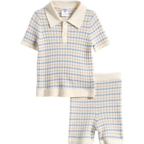 Stripe Pointelle Polo Sweater & Shorts Set, 6M