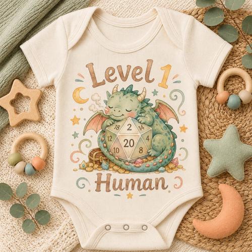 Baby Dragon D20 Bodysuit, RPG Gamer Baby Onesie®, Fantasy Dice Infant Outfit