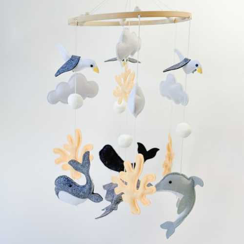 Ocean Baby Mobile, Baby Boy Nursery Decor, Felt Crib Mobile, New Baby Gift, Whale Baby Mobile, Sea Theme Nursery Decor, Nautical Baby Room