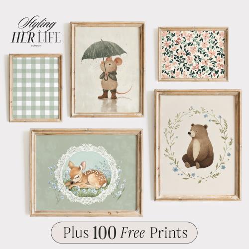 Vintage Gallery Art Print Set, Cottagecore Print, Vintage Nursery, Pink Nursery, Baby Girl Nursery, Antique Wall Art, Printable Art, DIGITAL