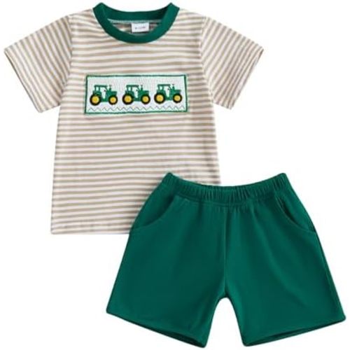 Toddler Baby Boy Summer Clothes Trucks Letters Short Sleeve T-shirt Top Elastic Waist Shorts Set Summer Outfit 2Pcs