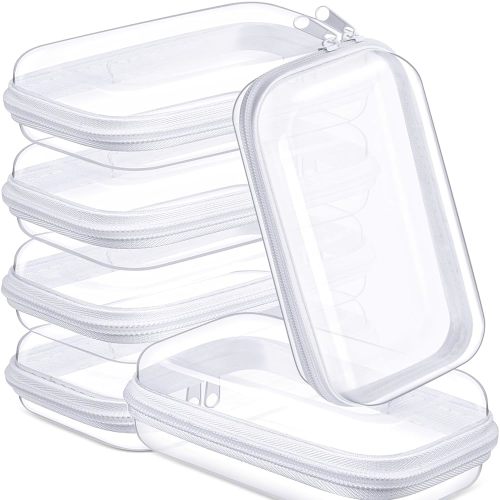 Sanwuta 6 Pcs Clear Hard Zipper Case Hard Plastic Zipper Pouches Makeup Bag Transparent Cases for Snacks Plastic Storage Organizer Portable Box for Travel