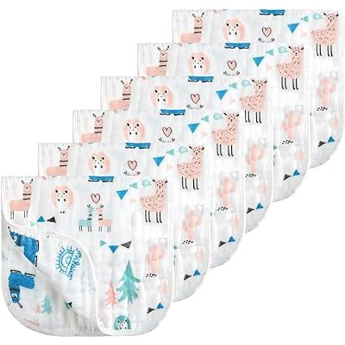 Looxii Muslin Burp Cloths 100% Cotton Muslin Cloths Large 20''x10'' Extra Soft and Absorbent 6 Pack Baby Burping Cloth for Boys and Girls (Alpaca)