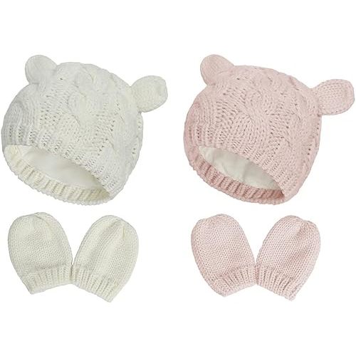 Baby Hat Glove Set Soft Newborn Mittens Baby Girl Boys Knitted Toddler Cap Infant Winter Beanie Mitten Sets