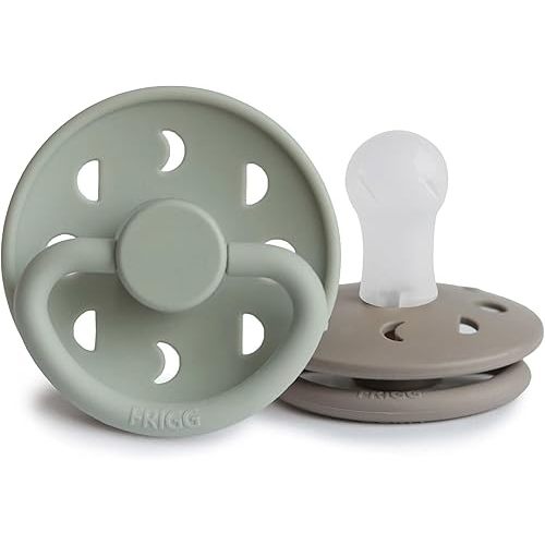 FRIGG Moon SilkySoft Silicone Baby Pacifier | Made in Denmark | BPA-Free (Sage/Portobello, 0-6 Months)