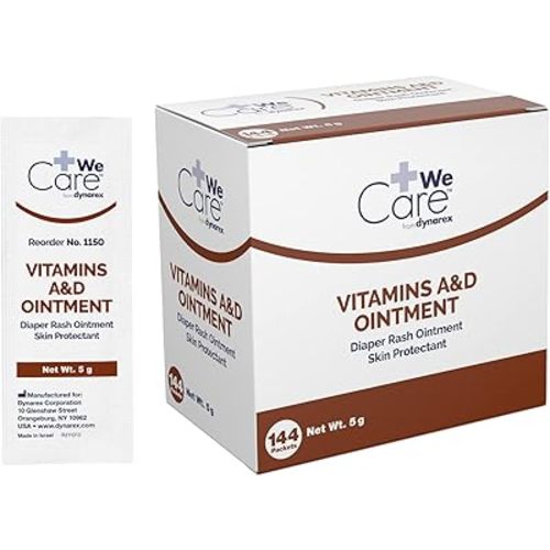 Dynarex Vitamins A & D Ointment, Ointment with Vitamin A and Vitamin D Skin Protectant, for Diaper Rash and Discomfort, White, 1 Box of 144 - 5g Packets