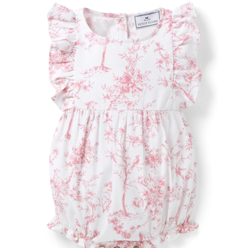 Baby's Twill Ruffled Romper in Pink Timeless Toile