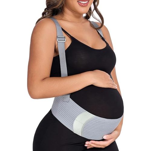Belly Bands For Pregnant Women Maternity Belt Pregnancy Belly Support Band Adjustable Pregnancy Belt with Back Brace Straps (Gray, Large)