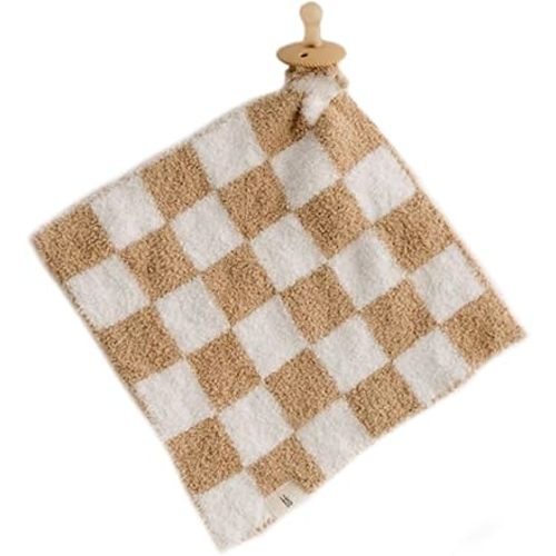 Forever French Baby | Lovey | Pacifier Holder | Lovey Gifts | Boy & Girl | Ideal for Age 0 Months & Up | Microfiber Feather Yarn | Pacifier Not Included (Checkerboard)