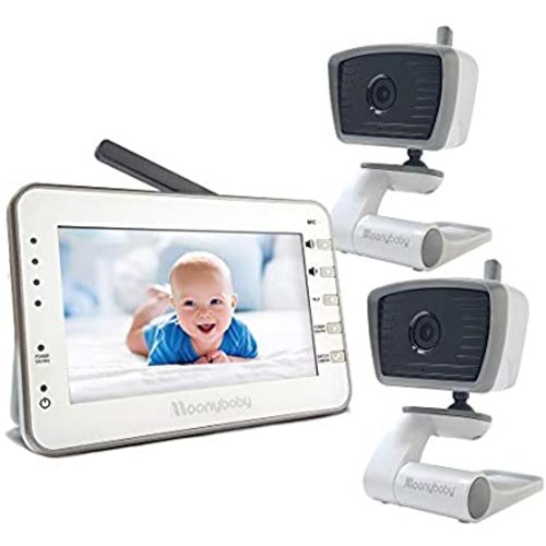 Moonybaby Trust 30 Video Baby Monitor with 2 Cameras, Bonus: 2 USB Power Cords for Cameras, 4.3 Inches Large Screen, Power Saving/Voice Activation, Auto Night Vision, Talk-Back and Long Battery Life - 2 CAMERAS - GRAPHITE