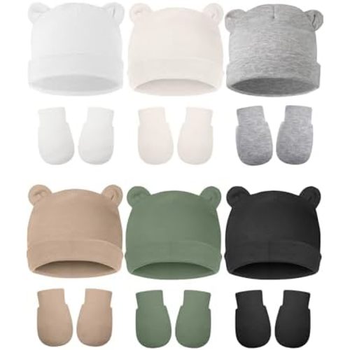 Geyoga 12 Pieces Newborn Hat Mittens Gloves Set Baby Boys Girls Cotton Baby Beanie for 0-12 Months