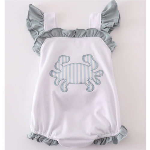 White crab applique ruffle girl bubble – HoneyBean