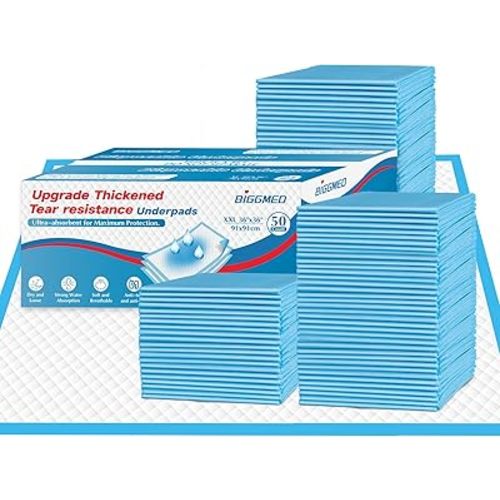 50 Count Tear-Resistant Disposable Bed Pads 36" x 36" Super Absorbent Underpads, Chux Thicker Extra Large Incontinence Bed Pads for Adults, Kids, Elderly | Puppy Pads Large for Training XXL