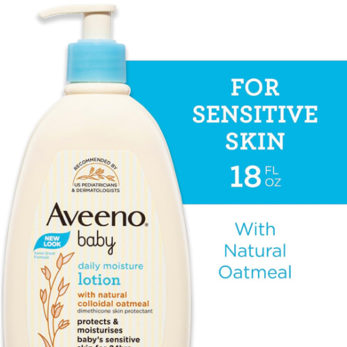 Aveeno Baby Daily Moisture Body Lotion for Sensitive Skin, Hypoallergenic Moisturizing Baby Lotion with Nourishing Oatmeal to Deeply Moisturize Baby's Skin, Fragrance-Free, 18 fl. oz