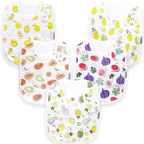 Double Layer Bandana Bibs - Multi Snaps Adjustable Organic Cotton Teething Bib - Absorbent Drooling Protection