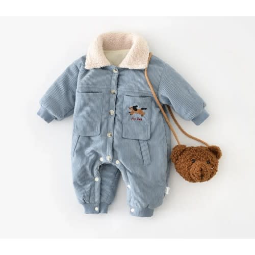 Winter Baby Clothing Corduroy Fur Rompers Turn Down Collar Boys Jumpsuits