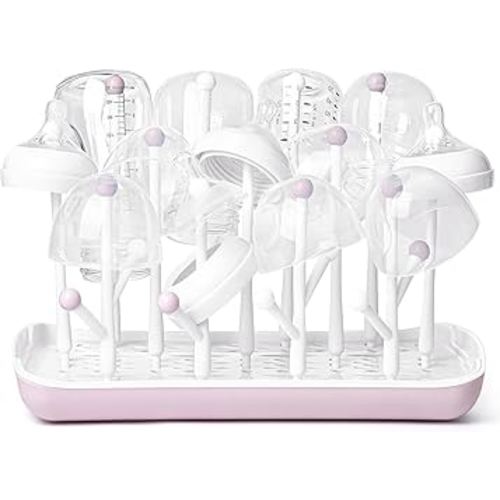 Termichy Baby Bottle Drying Rack, Large Capacity Baby Bottle Rack for Bottles, Dry Rack with Removable Water Tray(Pink)