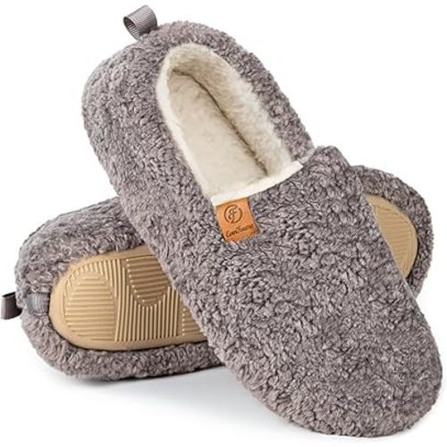 EverFoams Women’s Soft Curly Full Slippers Memory Foam Lightweight House Shoes Cozy Loafer with Polar Fleece Lining