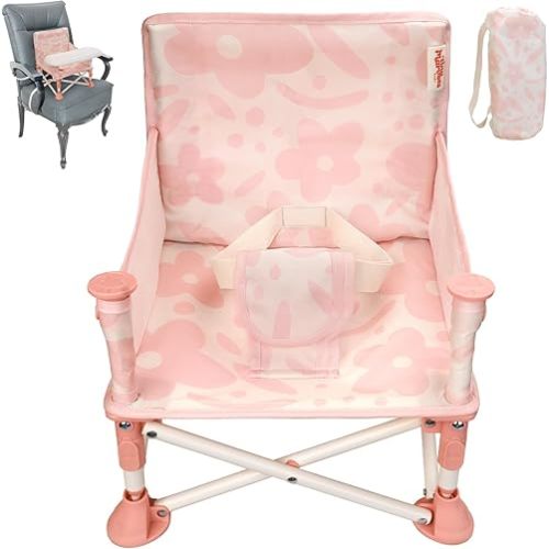 Portable 3-in-1 Baby Booster Seat, Cozy Floor Seat, Feeding Seat with Tray, Compact Foldable Toddler Booster with Child Safety Belt Carry Bag, Perfect for Travel (Blush Bloom)