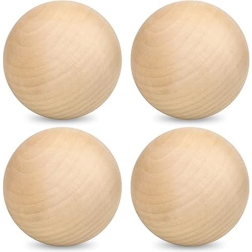 4 Pack 3 Inch Unfinished Wooden Balls, Wooden Round Ball, Natural Round Hardwood Balls, Wood Spheres for Crafts and DIY Projects and Decorations,by GNIEMCKIN