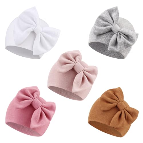 AQOKKA Newborn Baby Girl Hats with Bow Cotton Toddler Infant Beanie Cap Newborn Hospital Hats for Baby Girl Kid 0-24 Months