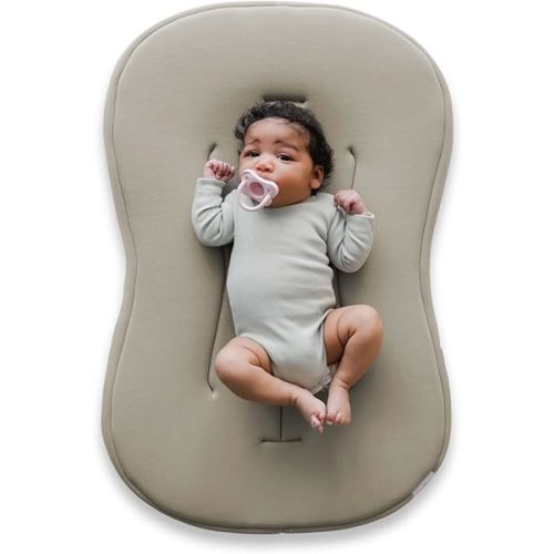 snuggle me® Baby Lounger Curve (0-6 Months) - Premium Organic Cotton with Foam Core, Machine-Washable Cover, Buttery-Soft & Breathable Infant Lounger with Travel Bag (30 in x 20 in x 1.9 in) - Birch