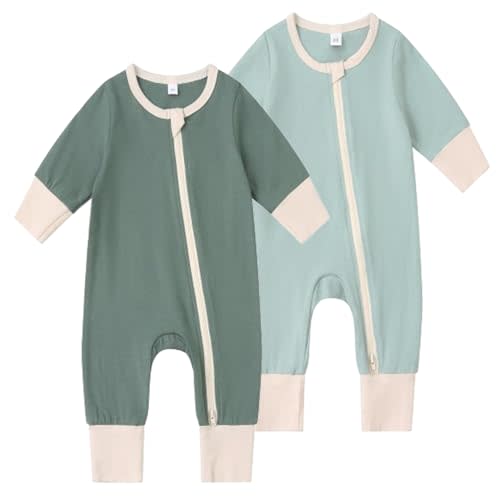 BeiVSlley Baby Boys Girls 2-Pack Romper Onesie 2 Way Zipper Cotton Long Sleeve One Piece Jumpsuits Clothes Sets
